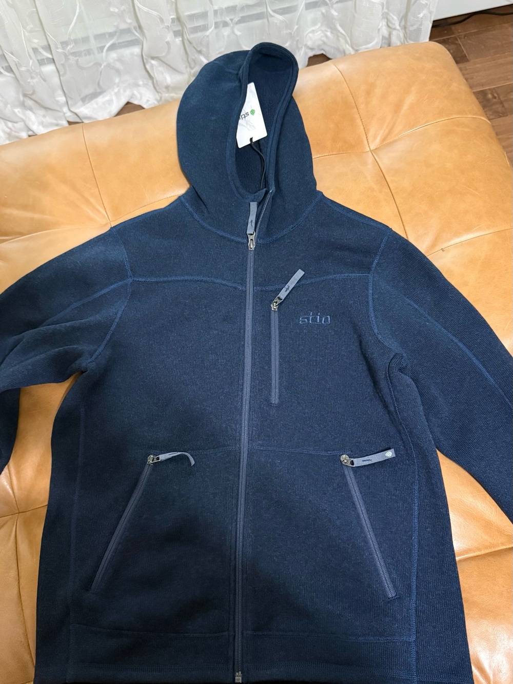 Stio Navy Blue Textured Fleece Pullover Hoodie